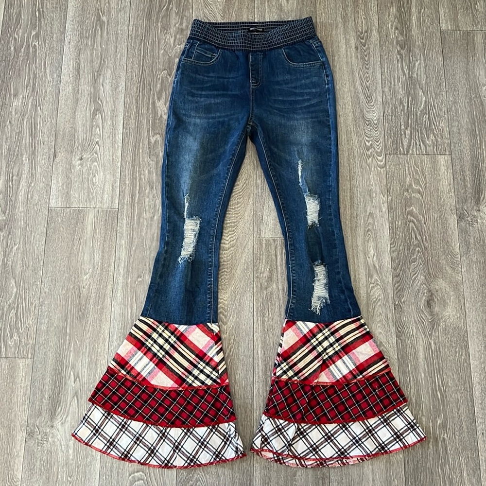One24 Rags flannel trim bell bottoms women’s sz M